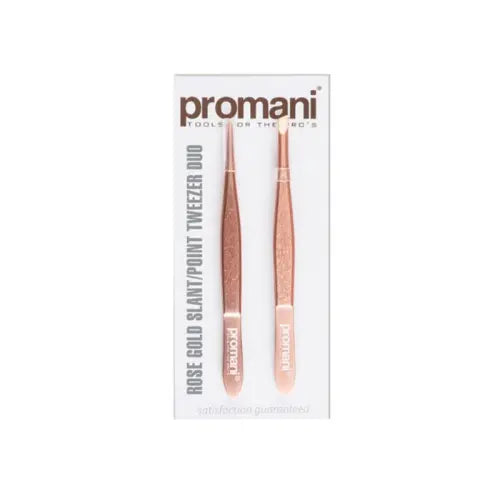 Promani Rose Gold Slant / Point Tweezer Duo PR-928