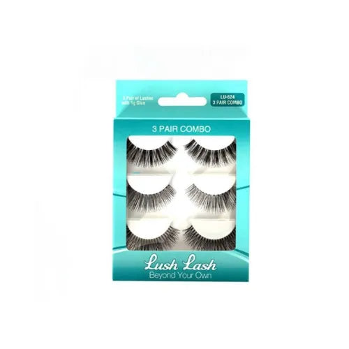 Lush Lash 3 Pair of Lashes Combo with Glue LU-624