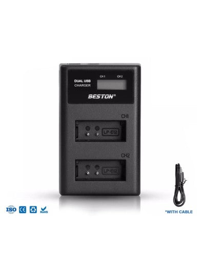 Beston 2 Slot Smart LCD Charger For Canon LP-E12