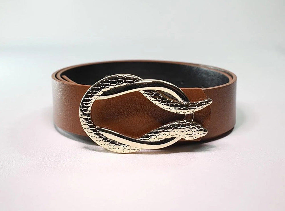 Snake Buckle Belt Brown Leather