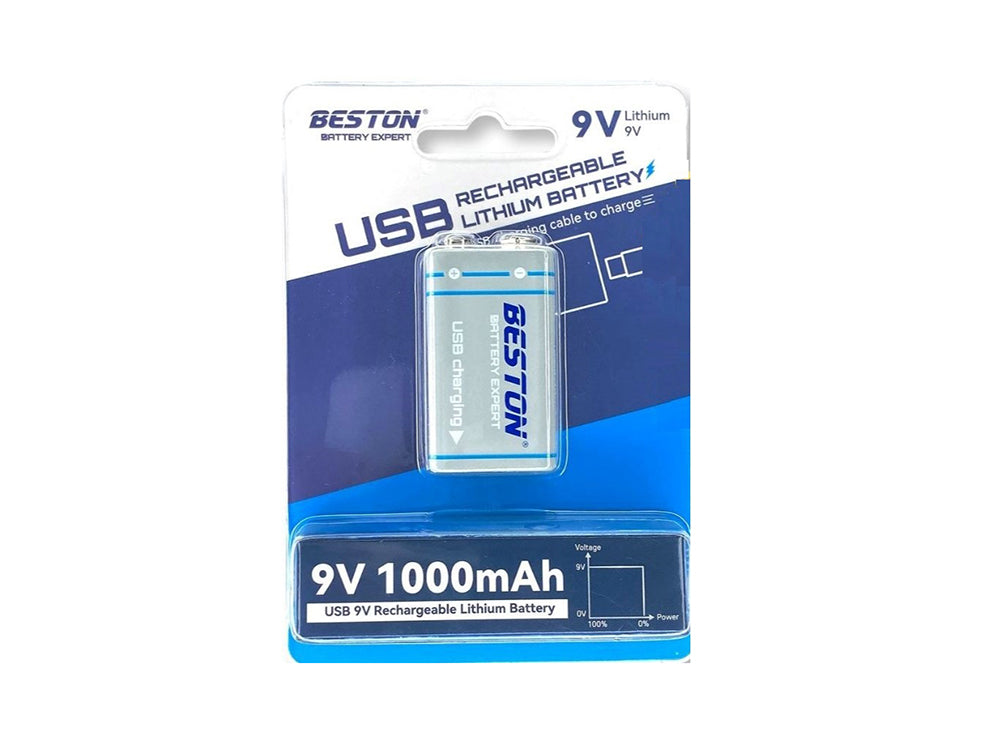 Beston Li-ion Rechargeable 9V 1000mAh Type C Battery