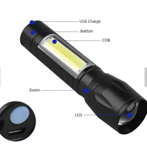 Rechargeable Flashlight Green Plastic Box