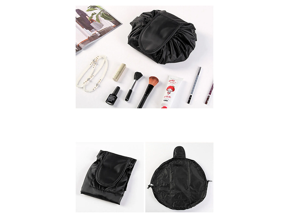 Drawstring Foldable Makeup Bag Black