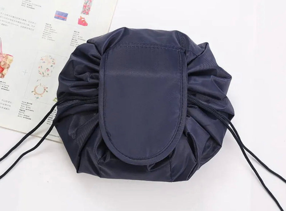 Drawstring Foldable Makeup Bag Navy Blue