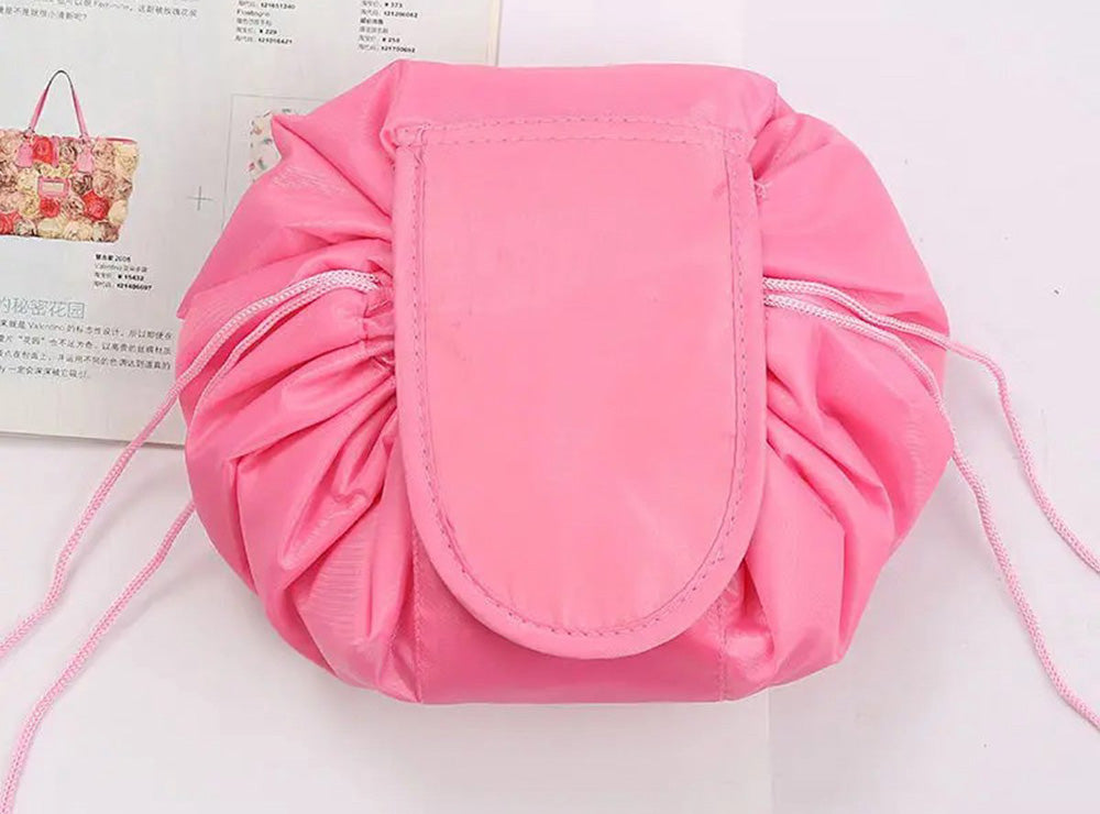 Drawstring Foldable Makeup Bag Pink