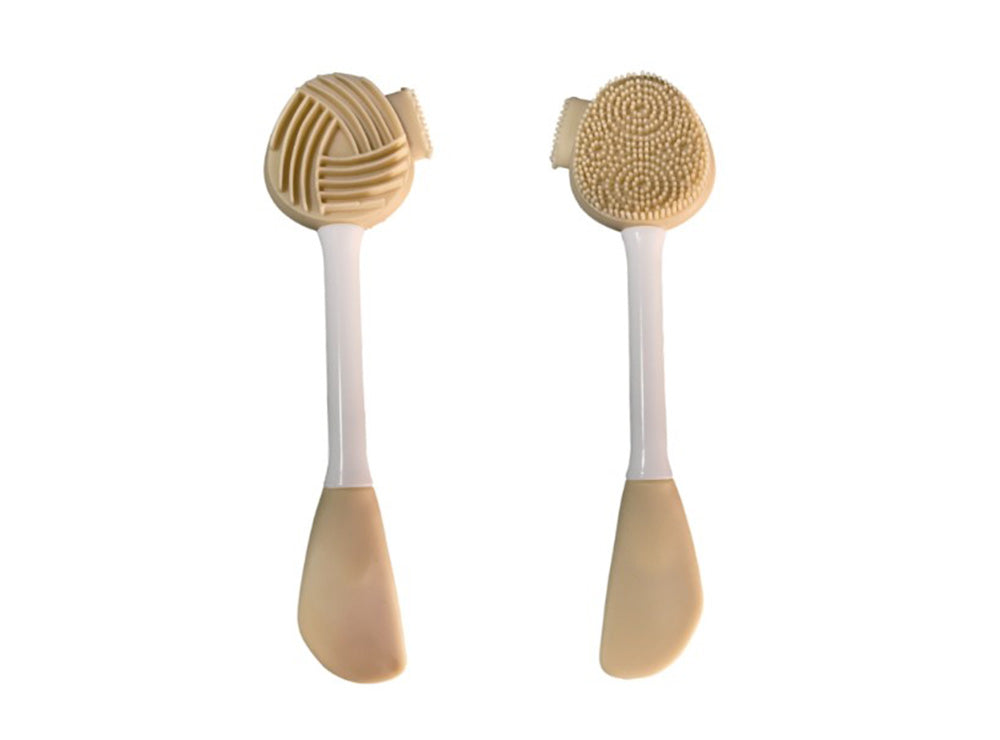 Double Ended Silicone Face Mask Brush Light Brown
