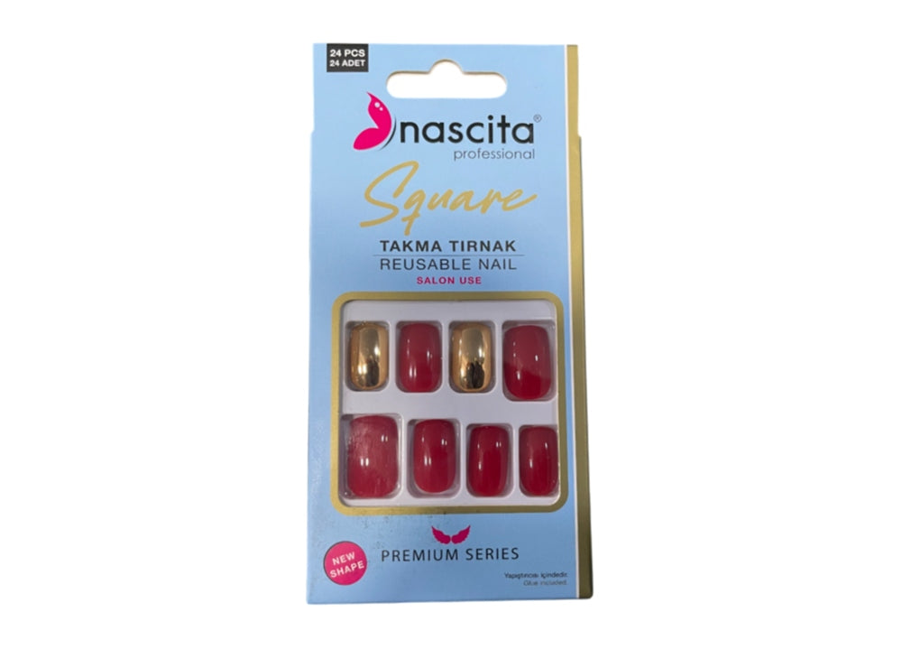 Nascita Square Designed Nails With Glue 160 Pack of 24
