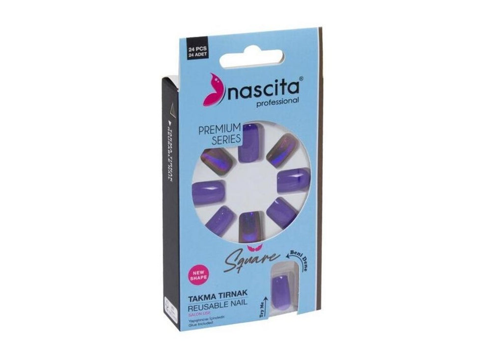 Nascita Square Designed Nails With Glue 163 Pack of 24