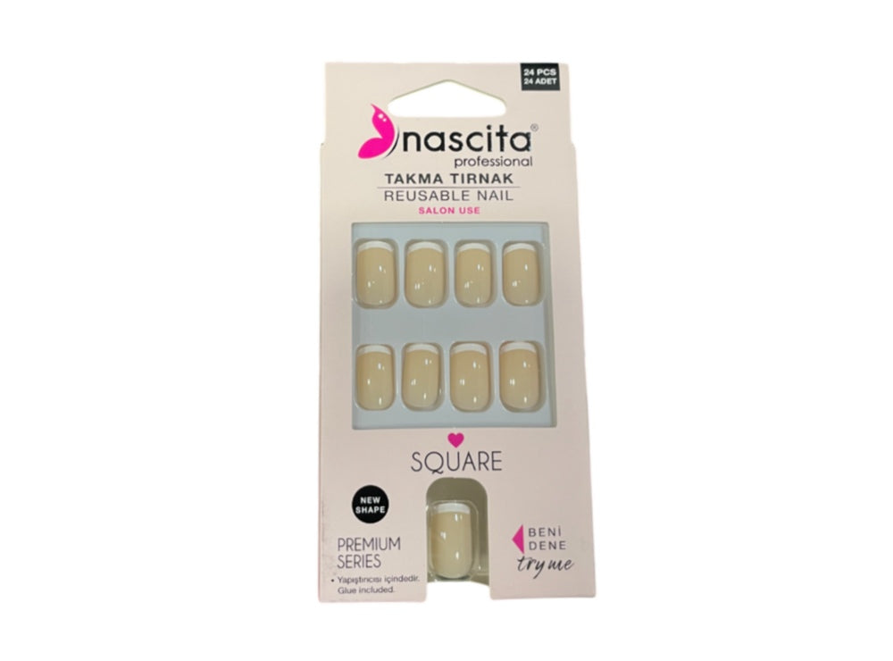 Nascita Square French Nails With Glue 202 Pack of 24