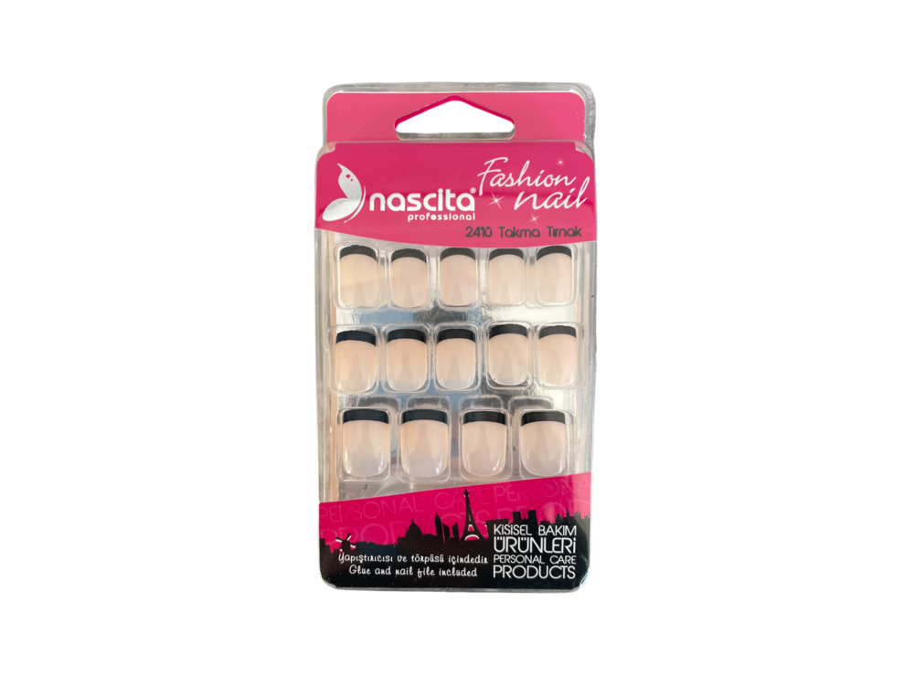 Nascita Black French Nails With Glue & Nail File 88 Pack of 24