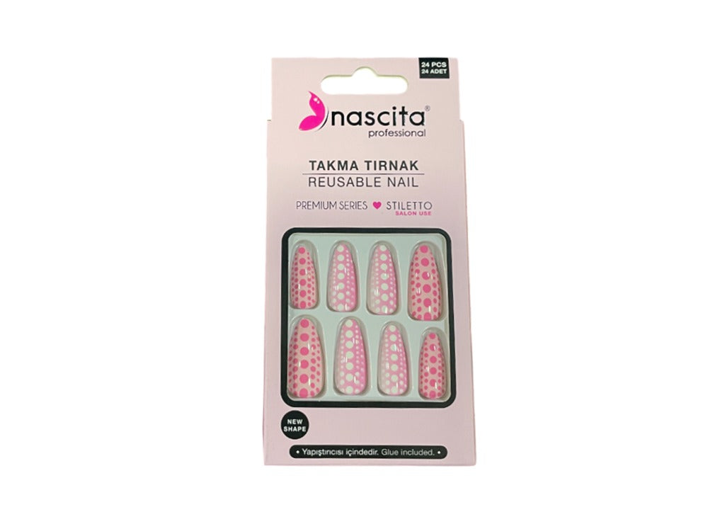 Nascita Stiletto Designed Nails With Glue 186 Pack of 24