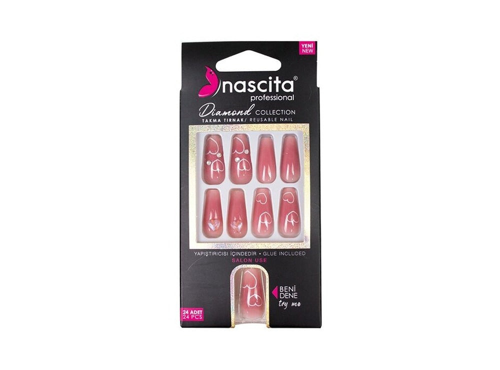 Nascita Diamond False Nails With Glue 254 Pack of 24