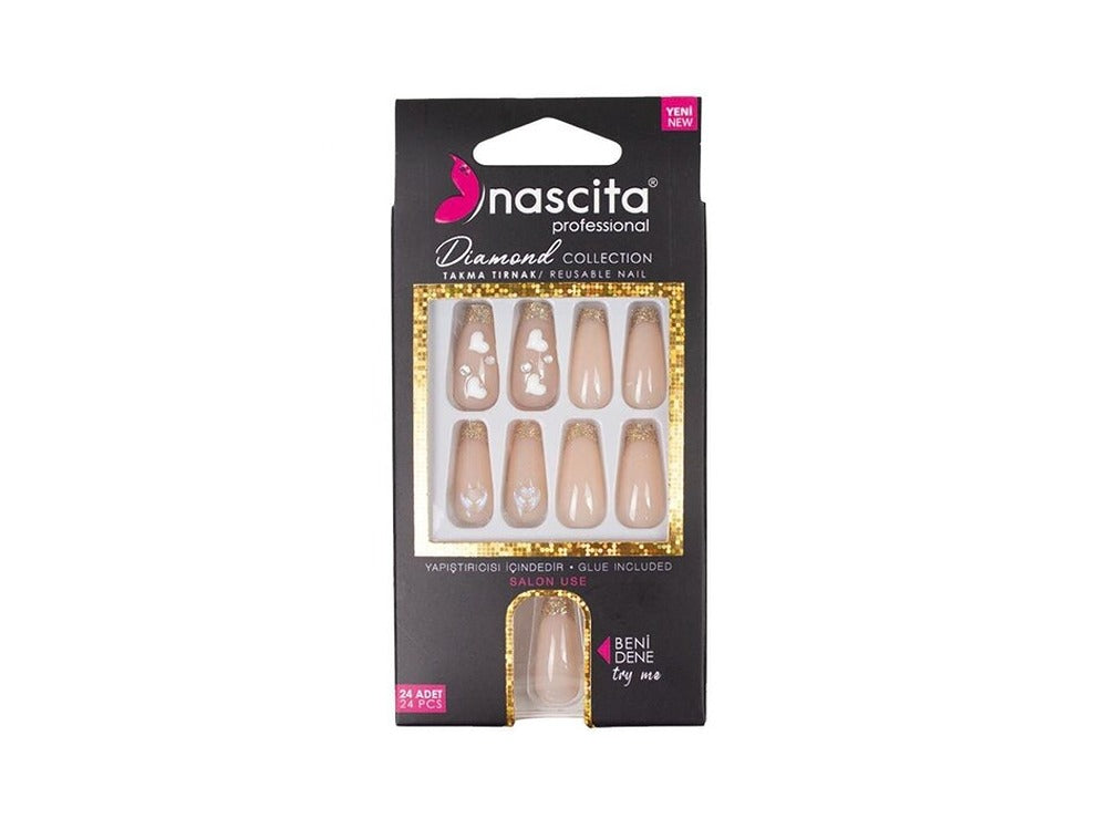 Nascita Diamond False Nails With Glue 255 Pack of 24