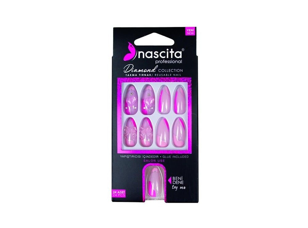 Nascita Diamond False Nails With Glue 258 Pack of 24