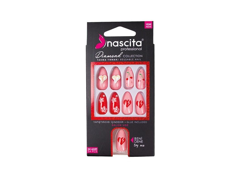 Nascita Diamond False Nails With Glue 260 Pack of 24