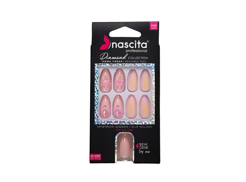 Nascita Diamond False Nails With Glue 264 Pack of 24