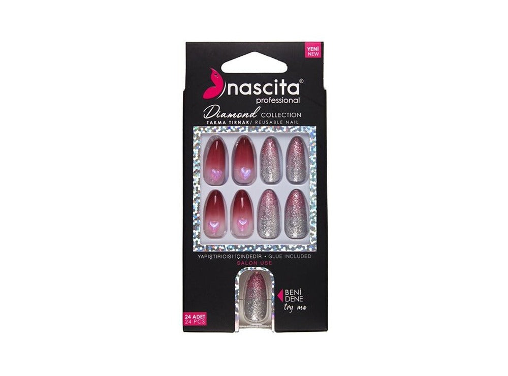Nascita Diamond False Nails With Glue 265 Pack of 24