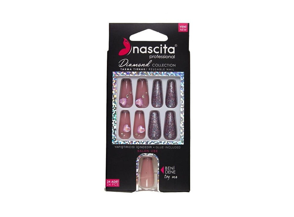 Nascita Diamond False Nails With Glue 266 Pack of 24