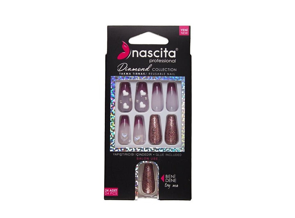 Nascita Diamond False Nails With Glue 268 Pack of 24
