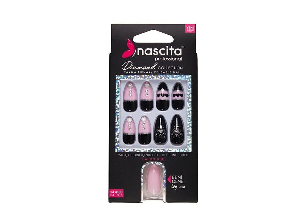 Nascita Diamond False Nails With Glue 270 Pack of 24