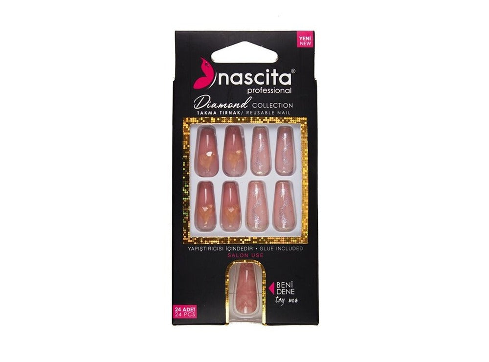 Nascita Diamond False Nails With Glue 271 Pack of 24