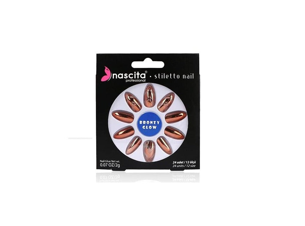 Nascita Stiletto Bronzy Glow Nails With Glue 29 Pack of 24