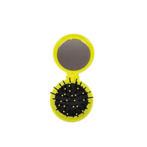 Compact Foldable Hair Brush With Mirror Yellow