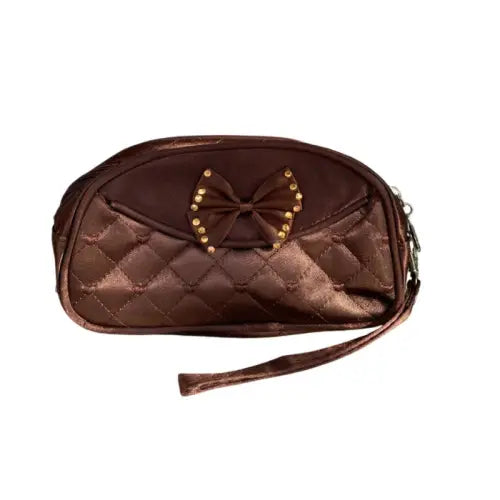 Nascita Elegant Satin Bow Makeup Pouch Brown