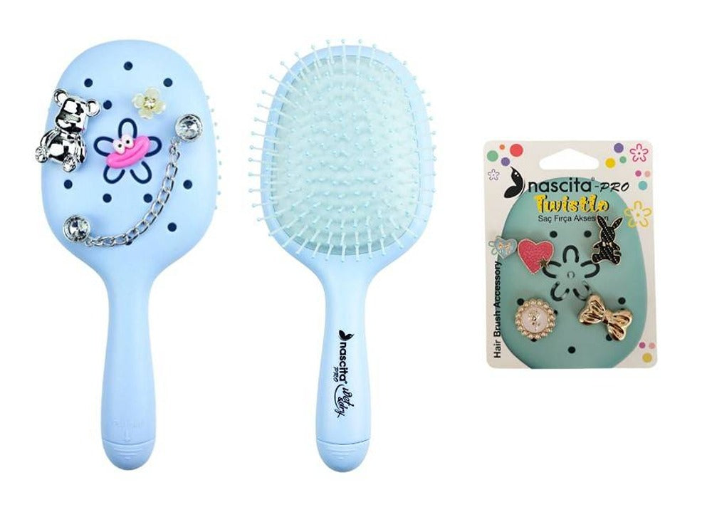 Nascita Twistlo Hair Brush With Cute Accessories Blue