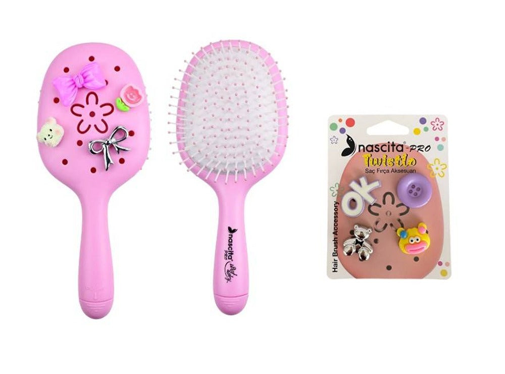 Nascita Twistlo Hair Brush With Cute Accessories Baby Pink