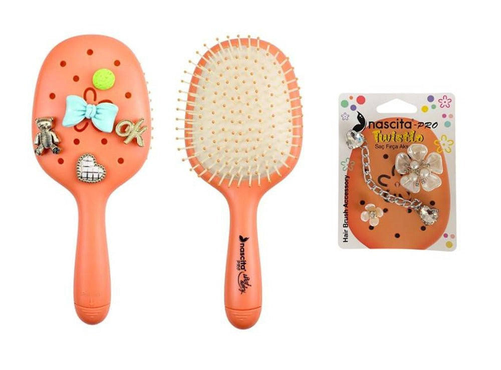 Nascita Twistlo Hair Brush With Cute Accessories Salmon