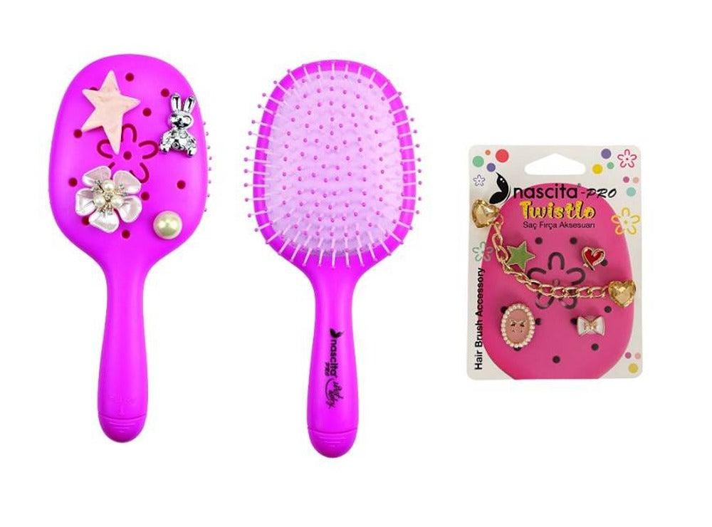 Nascita Twistlo Hair Brush With Cute Accessories Pink