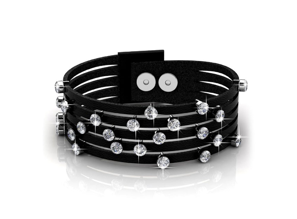 Lily's Style Swarovski Crystals Black Leather Brass Bracelet