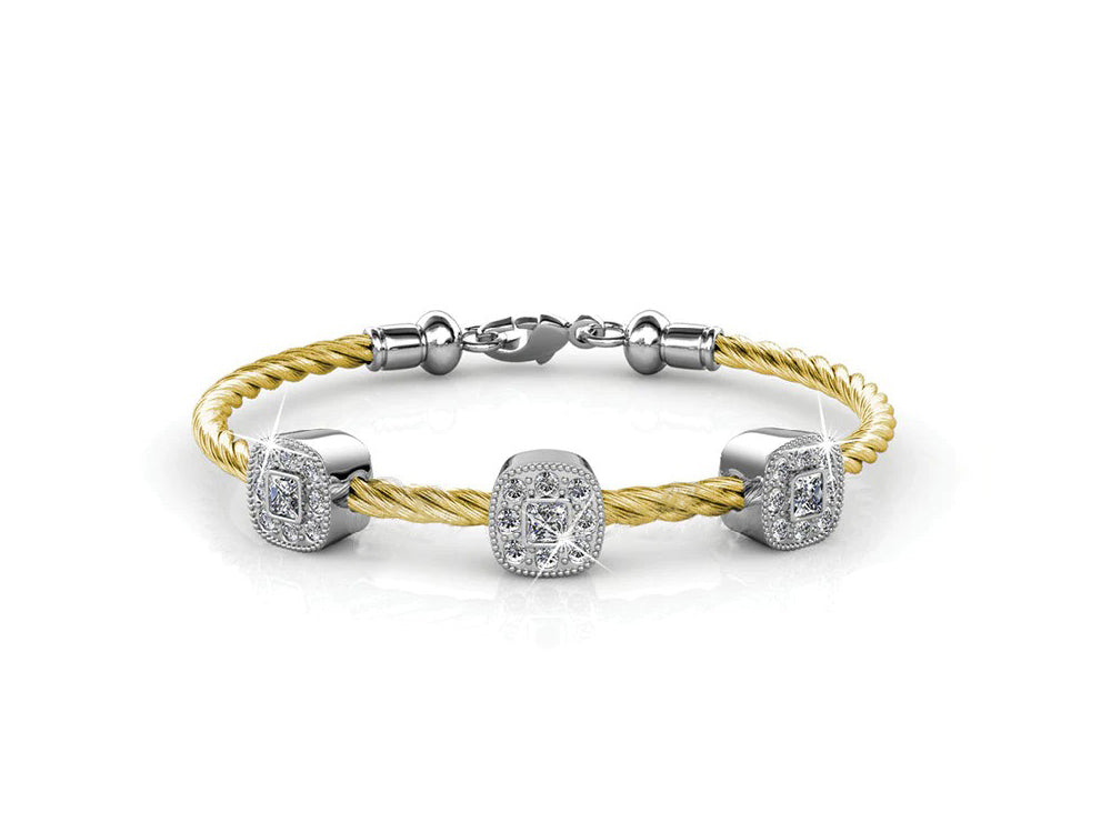 Lily's Style Swarovski Crystals With 3 Diamonds Gold Plated Brass Bracelet