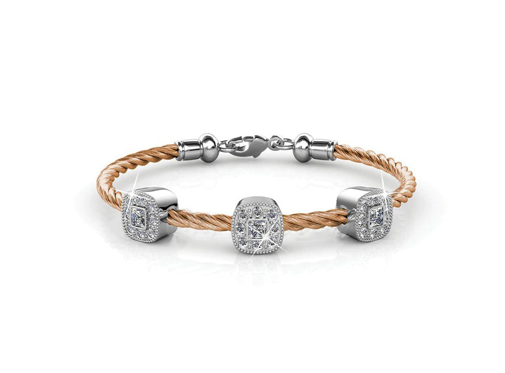 Lily's Style Swarovski Crystals With 3 Diamonds Rose Gold Plated Brass Bracelet