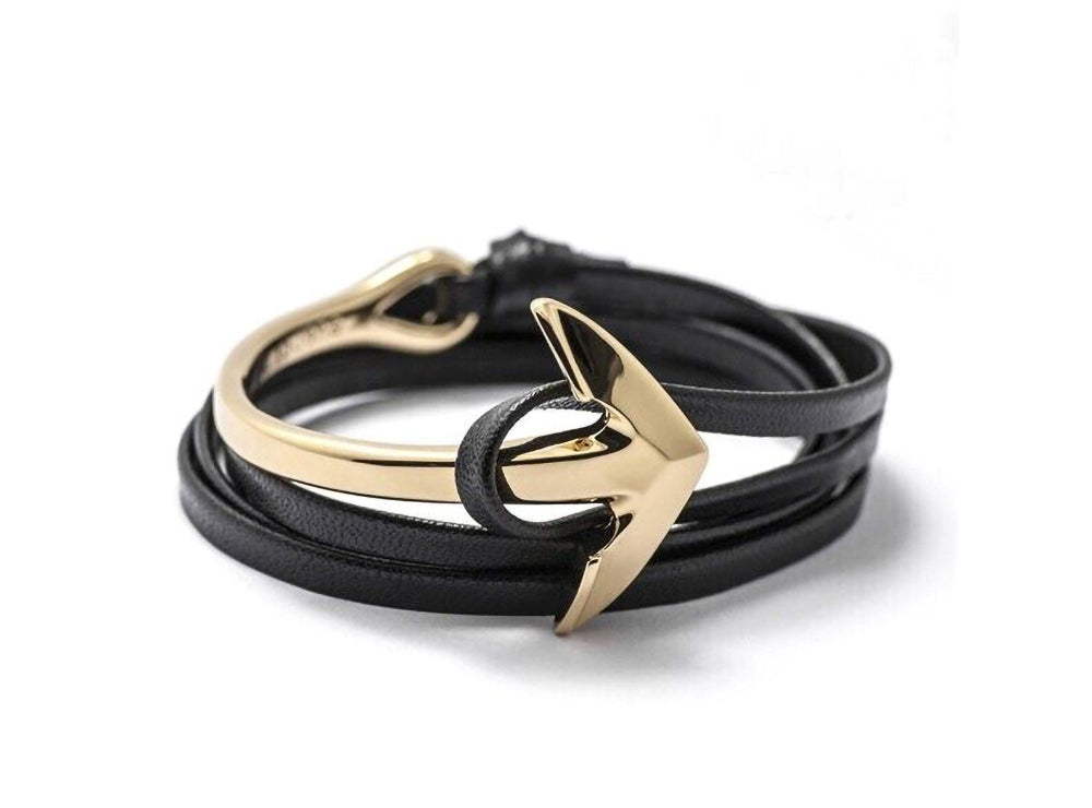 Lily's Style Black Strap And Gold Anchor Bracelet For Women
