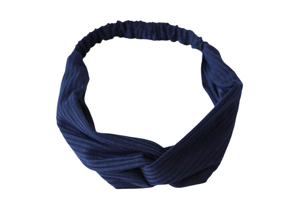 Lily's Style Cross Top Knot Elastic Dark Blue Headband
